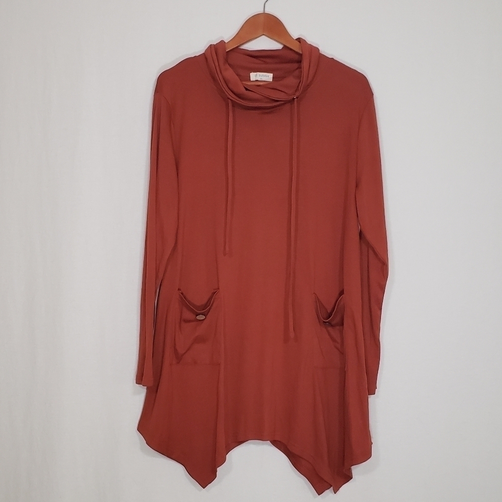 Bulotus Cowl Neck Tunic Asymmetrical hem Rust Brown Size 2X